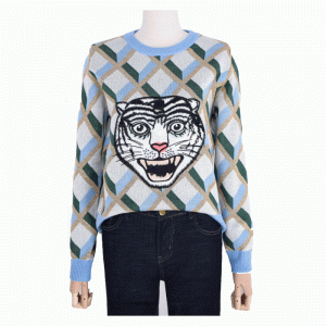 Nykomst Tiger Head Jacquard Tops Ladies Winter Fall Sweater Pullover
