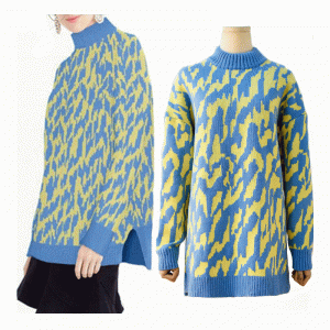 Plus Size Long Body Angora Ullvåg Jacquard Tjock Warm Knit Sweater Dress