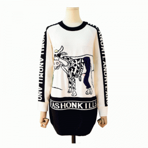 Nykomst Woolen Tjock Varm Vintertröja Computer Knitted Smoking Cow Pullover