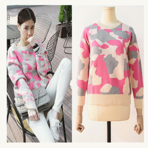 Koreansk stil ullblandning Tjock Warm Jacquard Pullover Stickat