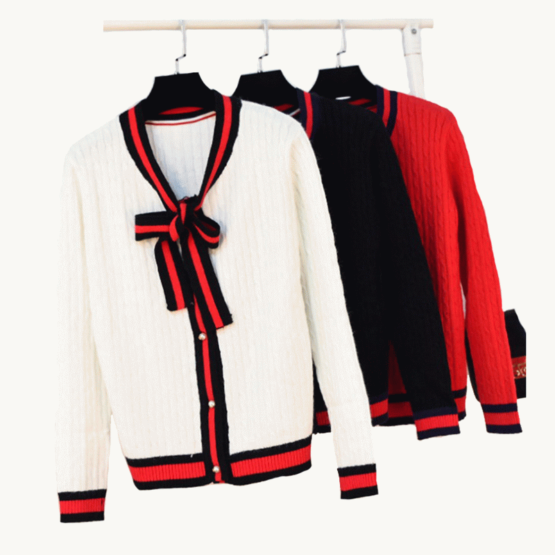 Partihandel Kofta randiga kanter med Butterfly Knot Ladies Autumn Winter Sweater