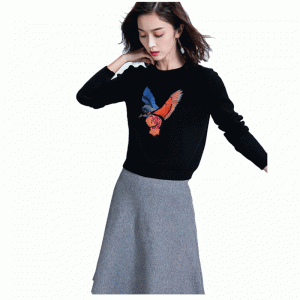 Skräddarsydda Ladies Knitwear Broderade Bird Crew Neck Sweater Pullover