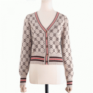 Dam anpassade 100% Polyester Finshnet Jacquard cardigan tröjor