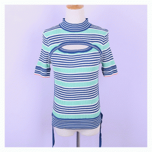 Sommar Bodycon Turtleneck Hole Center Ladies Stripe Thin Sweaters