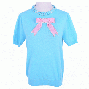 Skräddarsydd OEM Butterfly Knot Rhinestone Sewed Summer Ladies Pullover Stickad tröja