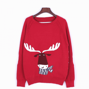 Custom Christmas Loose Ugly Christmas Deer Intarsia Stickad tröja