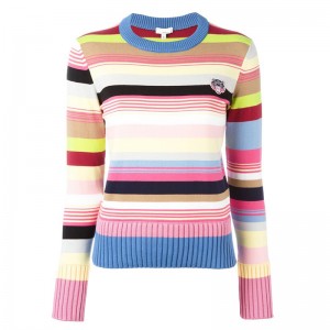 Skräddarsydda Ladies Wool Blend Multi Color Stripes Crew Neck Knit Sweater